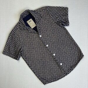 OAS Soft Terry Cloth Button Up Shirt Camp SS Mens S Blue Beige Triangle AOP Knit